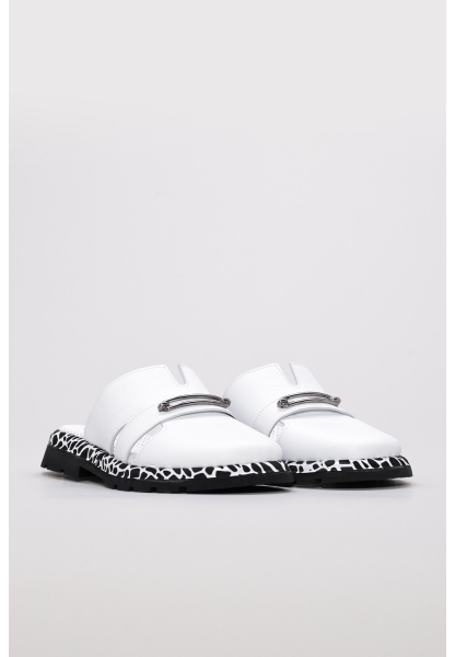 Tugerdi Beyaz Hakiki Deri Hafif Taban Kaliteli Düz Kadın Terlik TG0971026191331