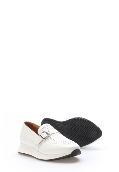 Tugerdi Beyaz Hakiki Deri Tipu Taban Kemerli Kaliteli Kadın Casual Ayakkabı TG0935626155942536