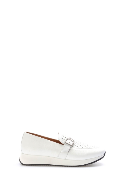 Tugerdi Beyaz Hakiki Deri Tipu Taban Kemerli Kaliteli Kadın Casual Ayakkabı TG0935626155942536