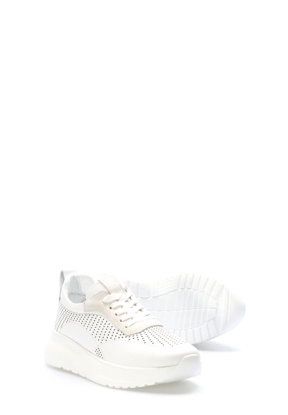 Tugerdi Beyaz Hakiki Deri Beyaz Hafif Taban Bağcıklı Şık Kadın Casual Ayakkabı TG099822611420