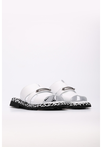 Tugerdi Beyaz Hakiki Deri Hafif Taban Şık Kadın Terlik TG097102611402