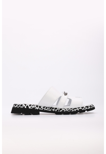 Tugerdi Beyaz Hakiki Deri Hafif Taban Şık Kadın Terlik TG097102611402