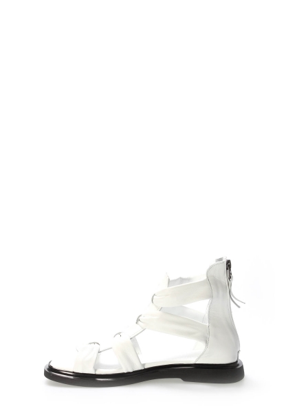 Tugerdi Beyaz İçi Dışı Hakiki Deri Siyah Hafif Taban Kaliteli Kadın Sandalet TG09124261526