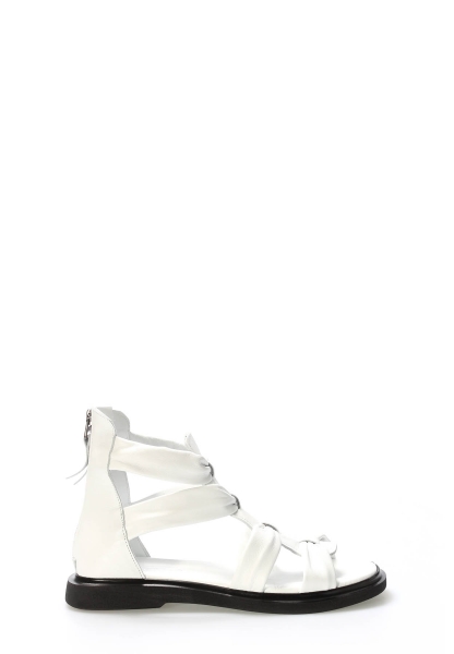 Tugerdi Beyaz İçi Dışı Hakiki Deri Siyah Hafif Taban Kaliteli Kadın Sandalet TG09124261526