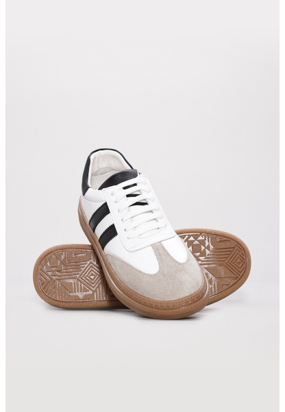 Tugerdi Beyaz-Siyah Hakiki Deri Termo Taban Bağcıklı Günlük Kadın Ayakkabı TG09934261538