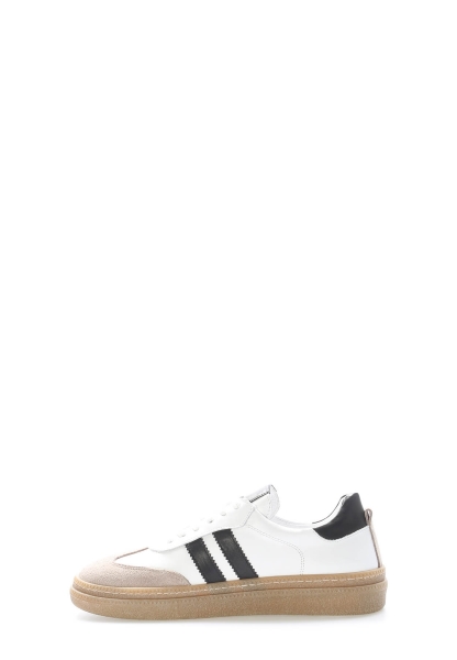 Tugerdi Beyaz Siyah Hakiki Deri Bağcıklı Hafif Taban Kadın Casual Ayakkabı TG092172611182