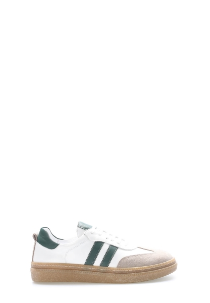 Tugerdi Beyaz Yeşil Hakiki Deri Bağcıklı Hafif Taban Kadın Casual Ayakkabı TG092172611182