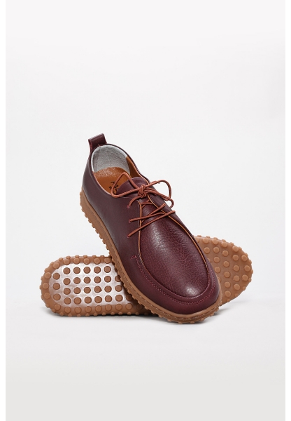 Tugerdi Bordo İçi Dışı Hakiki Deri Bağcıklı Hafif Taban Günlük Kadın Ayakkabı TG0958326121020