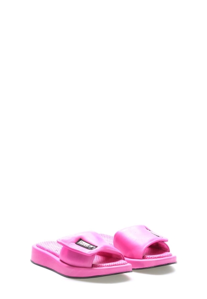 Tugerdi Fuşya İçi Dışı Hakiki Deri Ortopedik Hafif Taban Kaliteli Düz Kadın Terlik TG09710261657