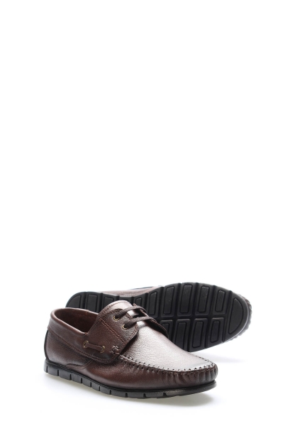 Tugerdi Kahve İçi Dışı Hakiki Deri Kauçuk Taban Bağcıklı Kaliteli Erkek Loafer Ayakkabı TG096281316511