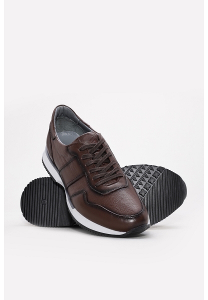 Tugerdi Kahve İçi Dışı Hakiki Deri Bağcıklı Termo Taban Erkek Spor Ayakkabı TG0924113111400