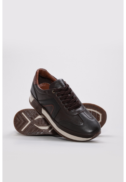 Tugerdi Kahve İçi Dışı Hakiki Deri Termo Taban Bağcıklı Erkek Spor Ayakkabı TG092451311427