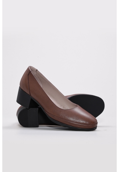 Tugerdi Kahve Hakiki Deri Hafif Taban Kalın Topuklu Kadın Ayakkabı TG098892615475
