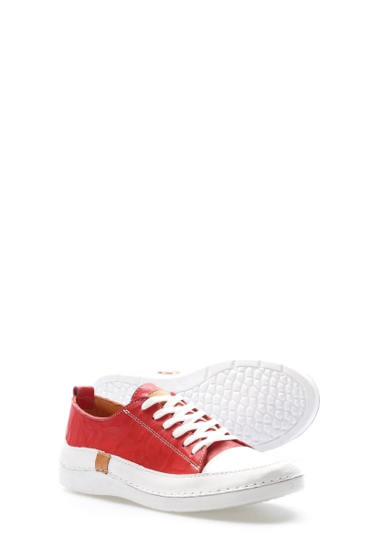 Tugerdi Kırmızı Hakiki Deri Hafif Taban Bağcıklı Kadın Casual Ayakkabı TG099722618670