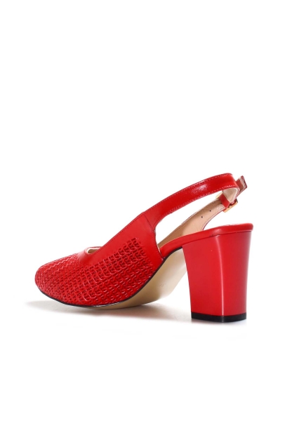 Tugerdi Hakiki Deri Kırmızı Jurdan Taban Kalın Topuklu Şık Kadın Ayakkabı TG09064261665