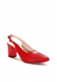 Tugerdi Hakiki Deri Kırmızı Jurdan Taban Kalın Topuklu Şık Kadın Ayakkabı TG09064261665