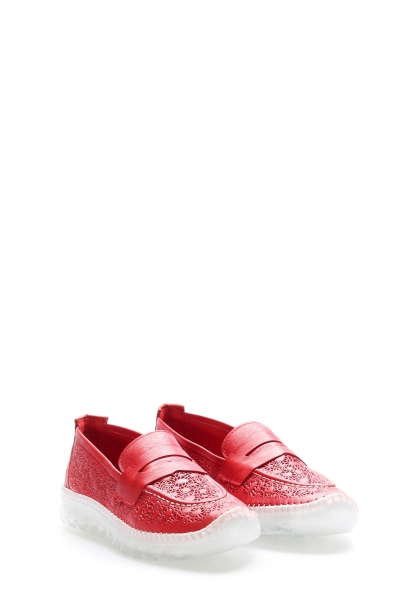 Tugerdi Kırmızı Hakiki Deri Kauçuk Taban Rahat Kadın Casual Ayakkabı TG096092617401221028