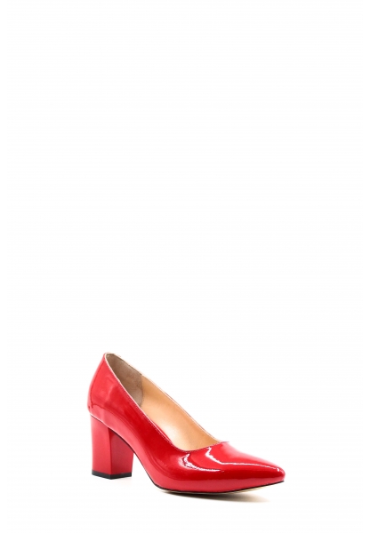 Tugerdi Kırmızı Rugan Hakiki Deri Jurdan Taban Kalın Topuklu Kadın Ayakkabı TG09064261767
