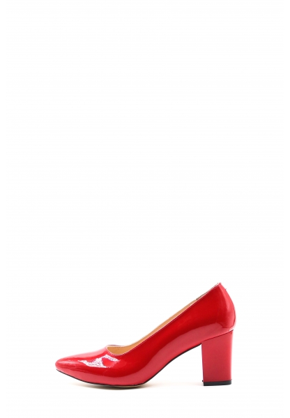 Tugerdi Kırmızı Rugan Hakiki Deri Jurdan Taban Kalın Topuklu Kadın Ayakkabı TG09064261767