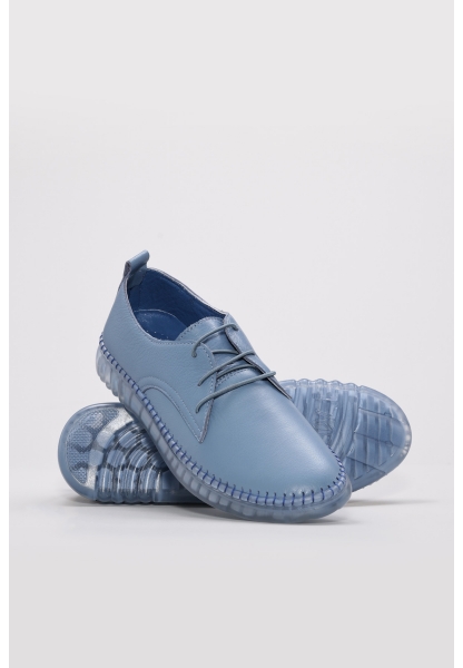 Tugerdi Mavi Kot Hakiki Deri Bağcıklı Kauçuk Taban Günlük Kadın Ayakkabı TG096092615476