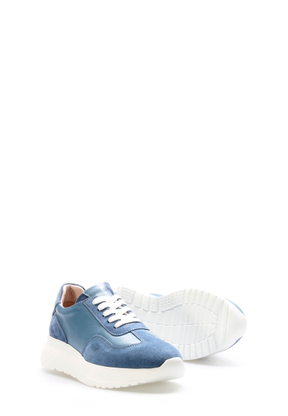 Tugerdi Kot Mavi İçi Dışı Hakiki Deri Bağcıklı Beyaz Hafif Taban Kadın Casual Ayakkabı TG099822611460