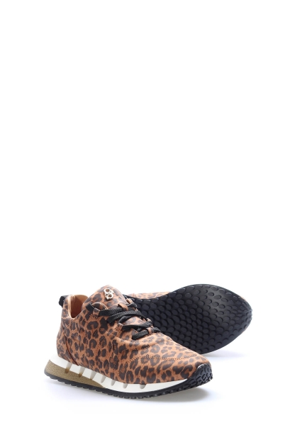 Tugerdi Leopar Hakiki Deri Bağcıklı Termo Taban Kaliteli Kadın Casual Ayakkabı TG09167261400873