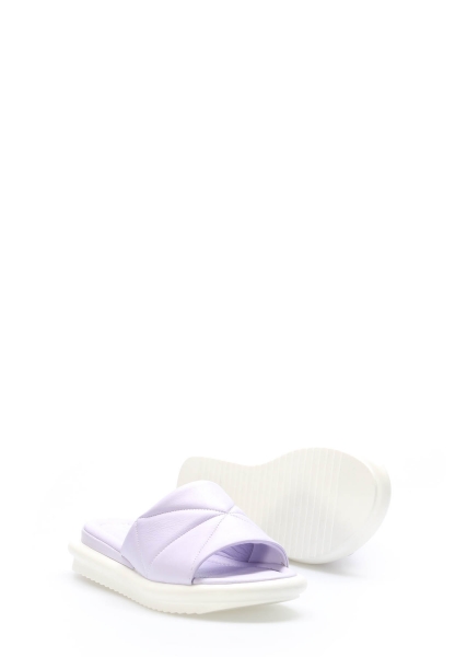 Tugerdi Lila Hakiki Deri Termo Beyaz Taban Kaliteli Düz Kadın Terlik TG092272611511014