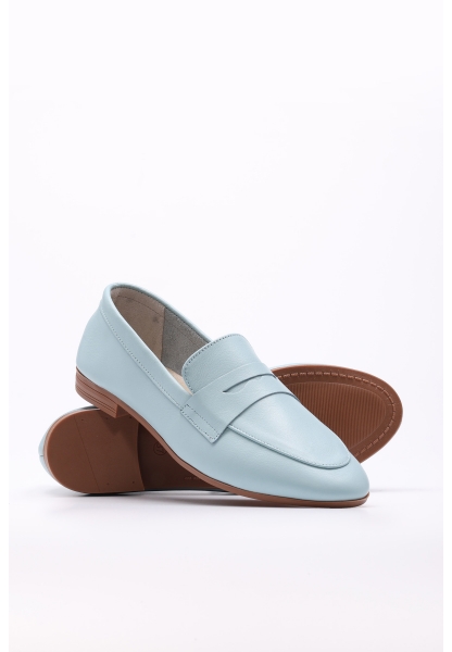 Tugerdi Mavi Hakiki Deri Tipu Taban Kaiteli Kadın Babet Ayakkabı TG094192615151626