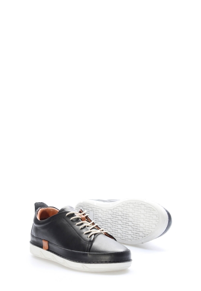 Tugerdi Siyah Hakiki Deri Beyaz Termo Taban Bağcıklı Kadın Casual Ayakkabı TG0916026111360