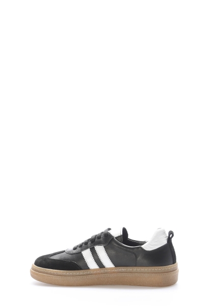 Tugerdi  Siyah Beyaz Hakiki Deri Hafif Taban Bağcıklı Kadın Casual Ayakkabı TG092172611182