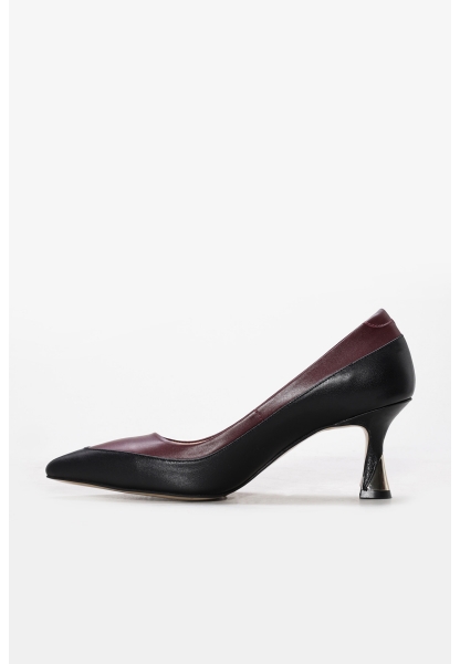 Tugerdi İçi Dışı Hakiki Deri Siyah Bordo Şık Kadın İnce Topuk Ayakkabı AH082152613307