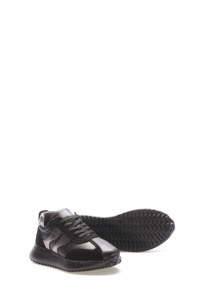 Tugerdi Siyah Çelik Hakiki Deri Bağcıklı Hafif Taban Kadın Spor Ayakkabı TG091362611319