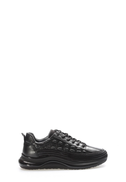 Tugerdi Siyah İçi Dışı Hakiki Deri Hafif Taban Bağcıklı Erkek Spor Ayakkabı TG091261311414