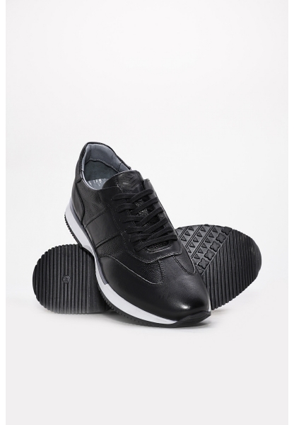 Tugerdi Siyah Hakiki Deri Bağcıklı Termo Taban Erkek Sneaker Ayakkabı TG0924113111399