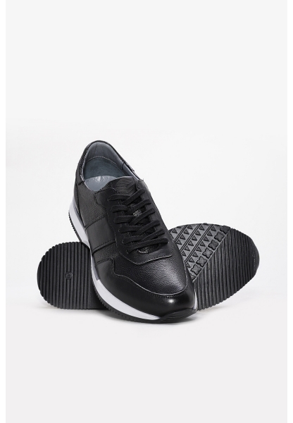 Tugerdi Siyah İçi Dışı Hakiki Deri Termo Taban Bağcıklı Erkek Spor Ayakkabı TG0924113111400