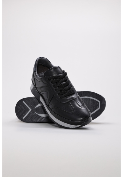 Tugerdi Siyah İçi Dışı Hakiki Deri Termo Taban Bağcıklı Erkek Sneaker Ayakkabı TG092451311427