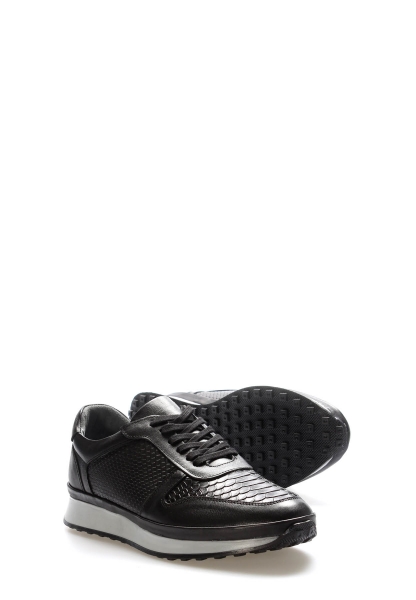 Tugerdi Siyah İçi Dışı Hakiki Deri Bağcıklı Termo Taban Erkek Sneaker Ayakkabı TG0995113165302011223