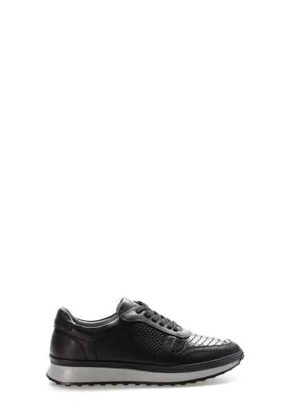 Tugerdi Siyah İçi Dışı Hakiki Deri Bağcıklı Termo Taban Erkek Sneaker Ayakkabı TG0995113165302011223