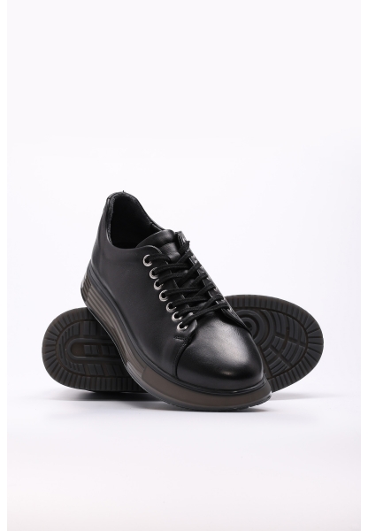 Tugerdi Siyah Hakiki Deri Bağcıklı Eva Taban Erkek Casual Ayakkabı TG09154131241411