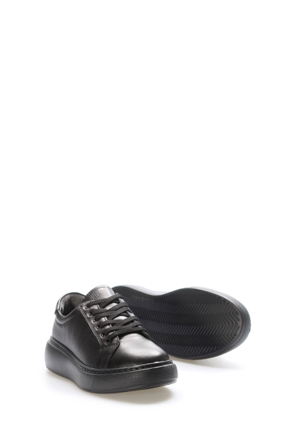 Tugerdi Siyah Hakiki Deri Hafif Taban Bağcıklı Kaliteli Kadın Casual Ayakkabı TG091362613462