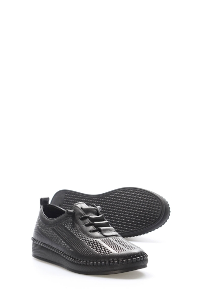 Tugerdi Siyah İçi Dışı Hakiki Deri Siyah Hafif Taban Bağcıklı Kadın Casual Ayakkabı TG091642612436