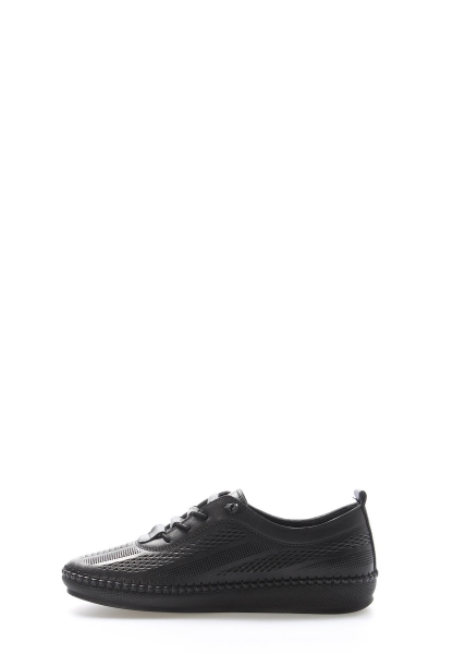 Tugerdi Siyah İçi Dışı Hakiki Deri Siyah Hafif Taban Bağcıklı Kadın Casual Ayakkabı TG091642612436