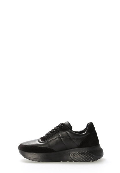 Tugerdi Siyah Hakiki Deri Hafif Taban Bağcıklı Kadın Casual Ayakkabı TG099822611411