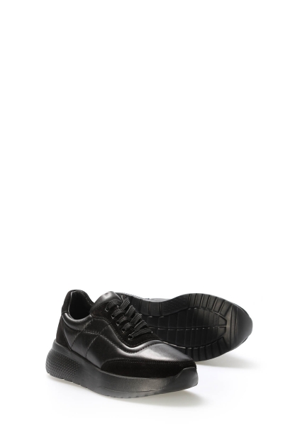 Tugerdi Siyah Hakiki Deri Hafif Taban Bağcıklı Kadın Casual Ayakkabı TG099822611411