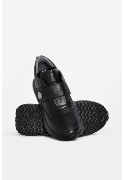 Tugerdi Siyah İçi Dışı Hakiki Deri Cırtlı Hafif Taban Günlük Kadın Ayakkabı TG0913626191420