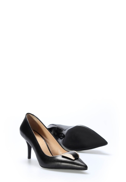 Tugerdi Siyah Hakiki Deri Jurdan Taban Kaliteli İnce Topuklu Kadın Ayakkabı TG092152613520