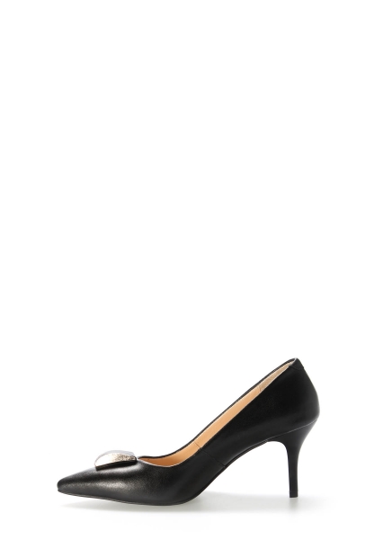 Tugerdi Siyah Hakiki Deri Jurdan Taban Kaliteli İnce Topuklu Kadın Ayakkabı TG092152613520