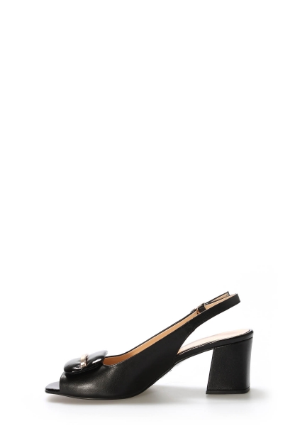 Tugerdi Siyah Hakiki Deri Kalın Jurdan Taban Kemerli Kaliteli Topuklu Kadın Ayakkabı TG092152612930