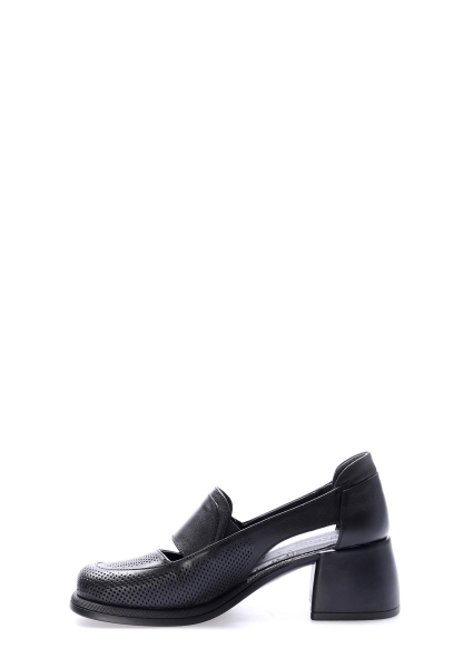 Tugerdi Siyah İçi Dışı Hakiki Deri Hafif Taban Kadın Kalın Topuklu Ayakkabı TG09217261751212