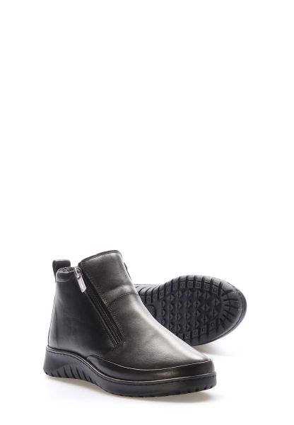 Tugerdi Siyah Hakiki Deri Hafif Taban Fermuarlı Klasik Kadın Bot TG09972192617970